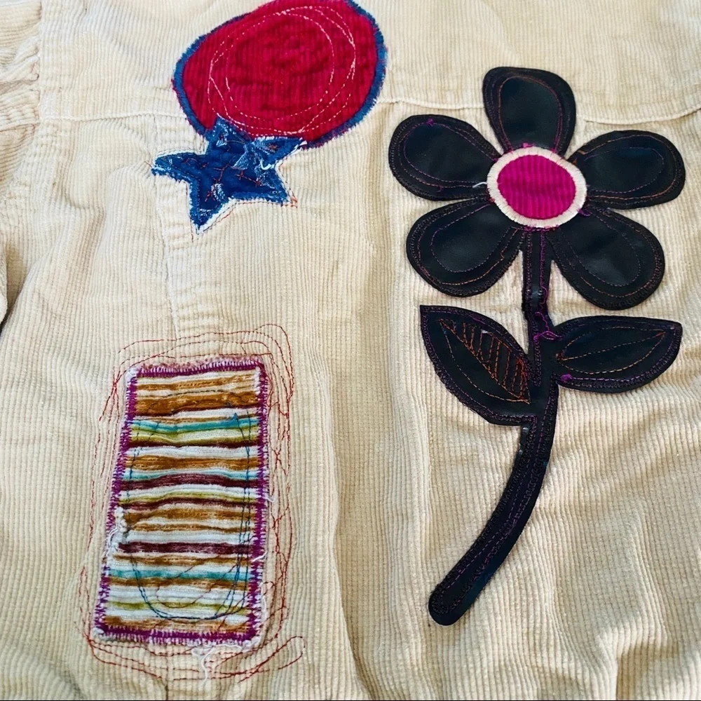 The Children's Place Beige Corduroy Jacket Love Hippie Embroidered Sz M